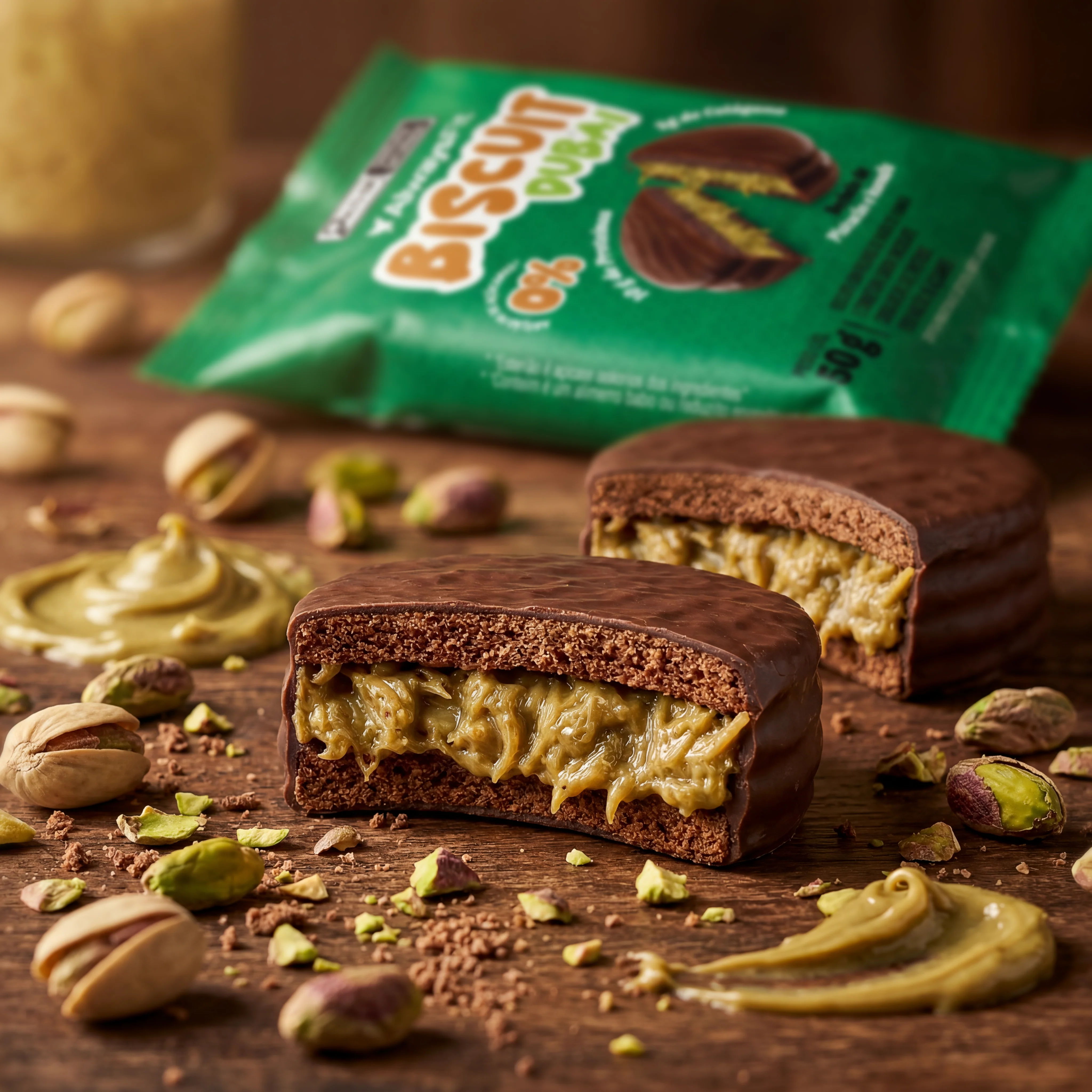 Display 4x Alfajor Biscuit Dubai Pistache + Knafeh – Snack Proteico Always Fit - Image 3