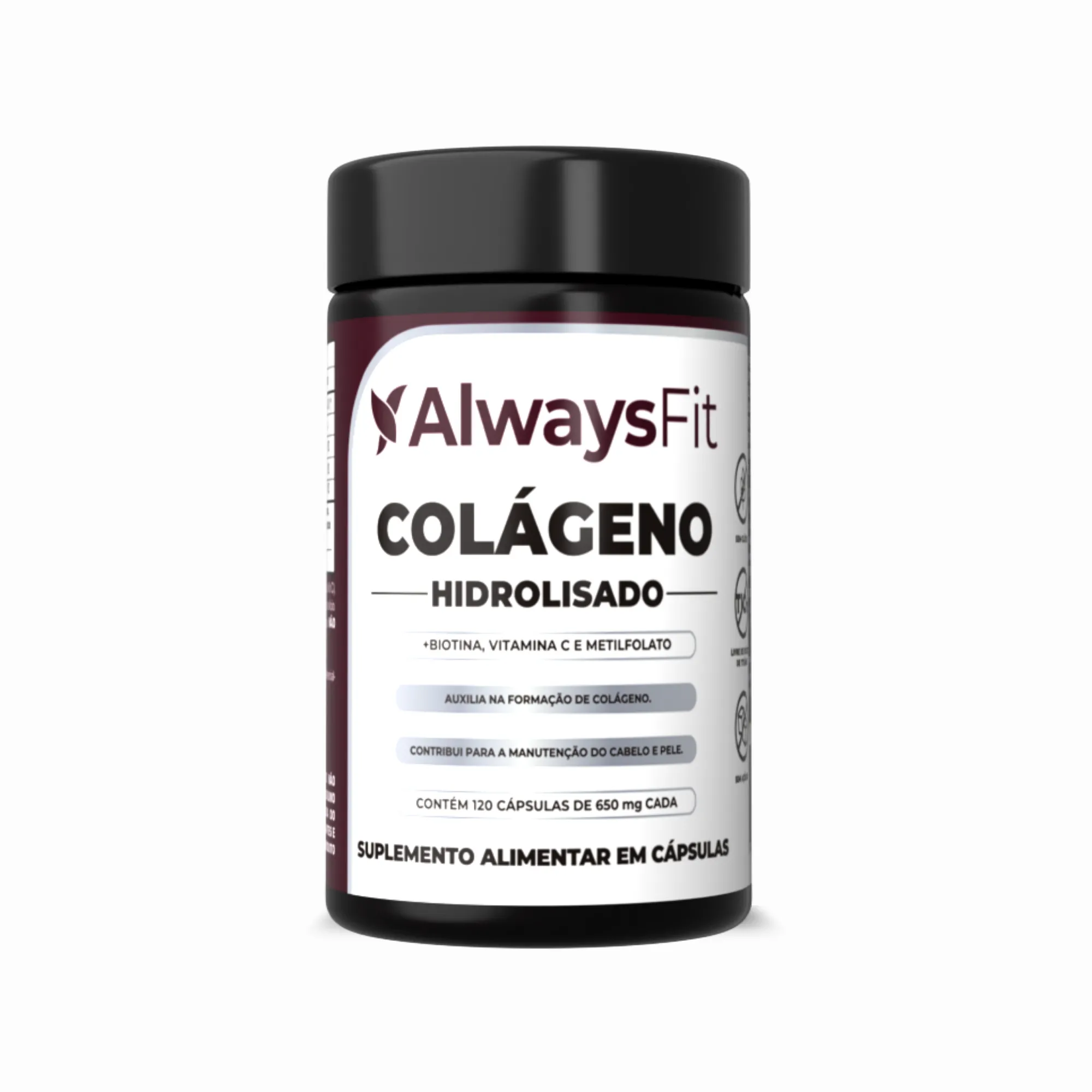 Colágeno Hidrolisado com Biotina, Metilfolato (B9) e Vitamina C - 120 Cápsulas