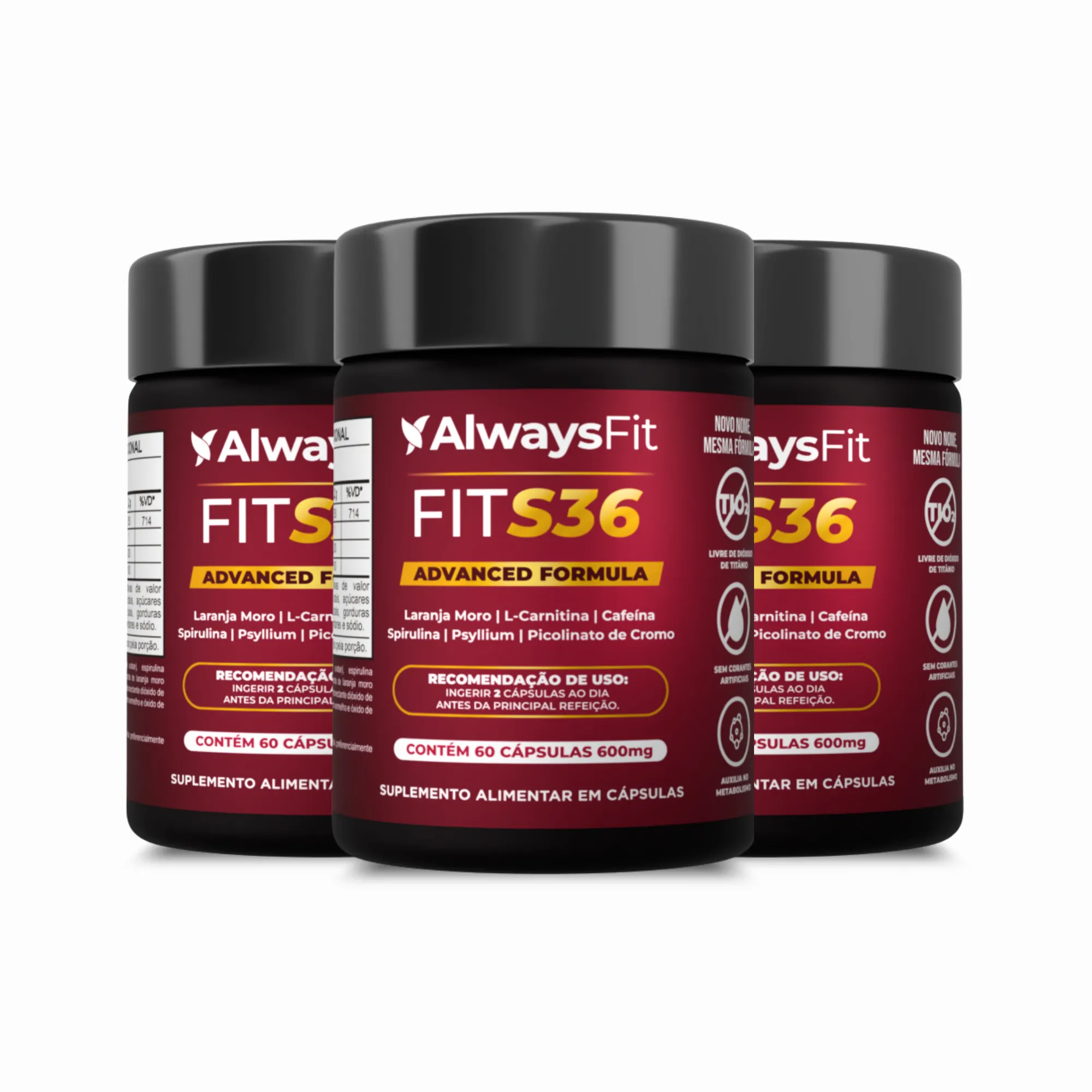 FitS36- Laranja Moro, Cafeína, Carnitina, Psyllium, Cromo e Spirulina - 60 Cápsulas - Image 4