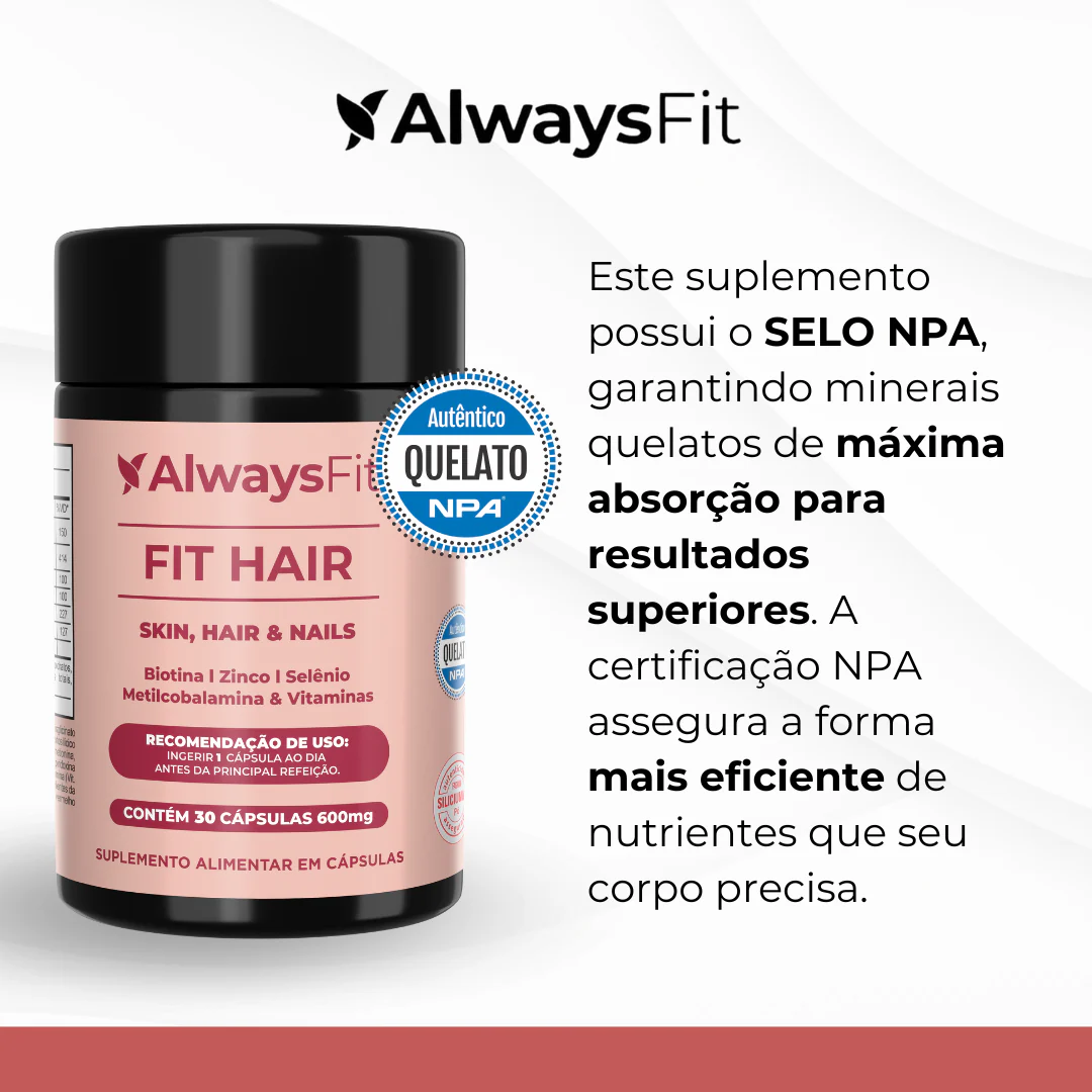FitHair® - Biotina, Zinco, Ferro, Cobre, Cisteína e + Vitaminas - 30 Cápsulas - Image 3