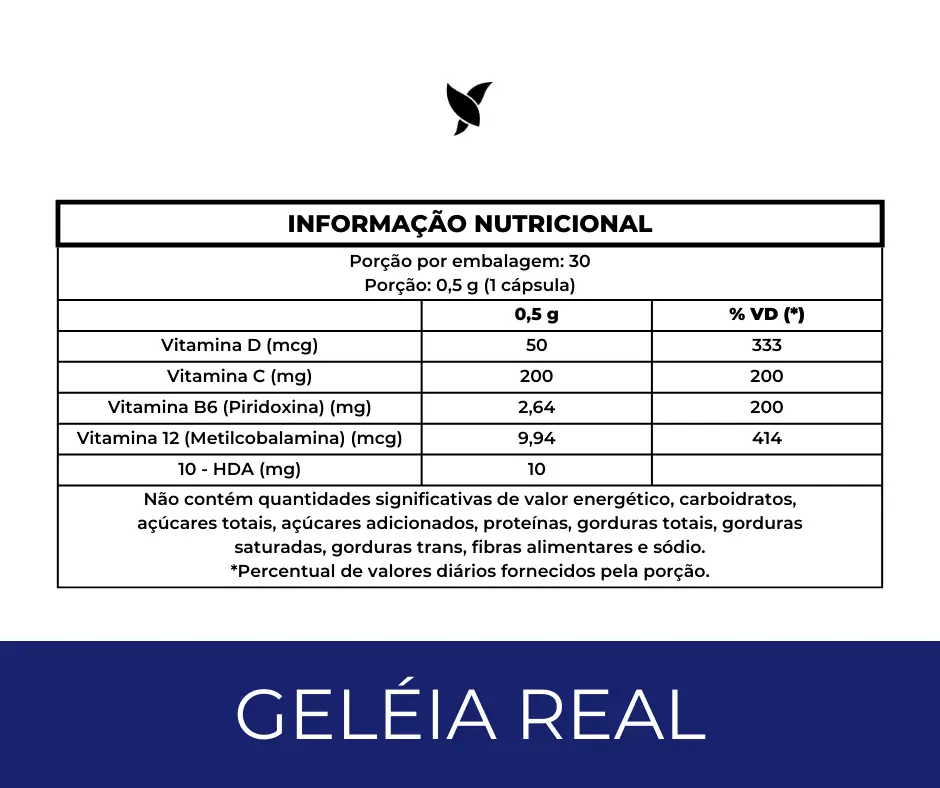 Geleia Real Liofilizada 10 HDA 10mg Com Vitamina D3, Vitamina C, B6 e B12 - 30 Cápsulas - Image 4